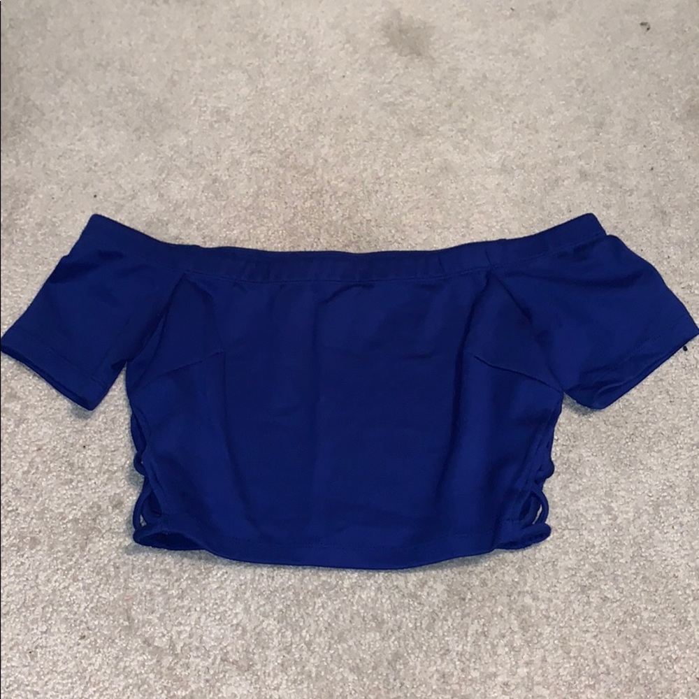Royal blue off the shoulder crop top